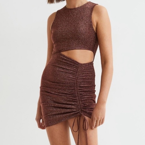 H&M Dresses & Skirts - H&M Divided Ruched Cutout Mini Dress in Sparkly Brown Copper Size XS